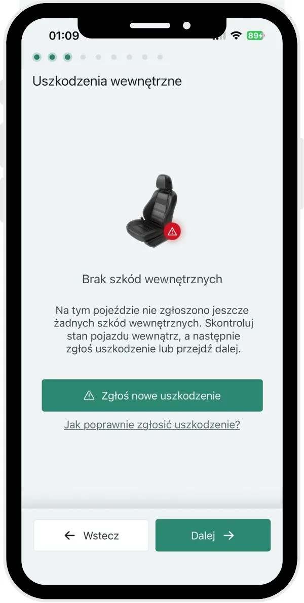 Z jakich kroków składa się inspekcja pojazdu? – zrzut ekranu aplikacji Navifleet