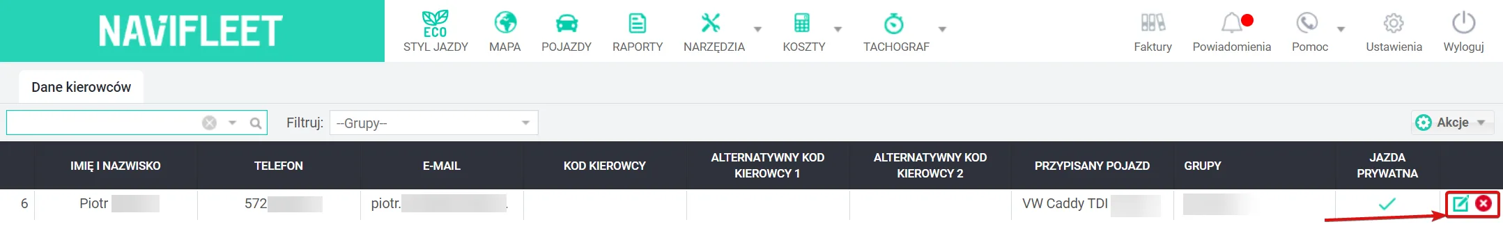 Jak dodać kierowców w aplikacji Navifleet? – zrzut ekranu