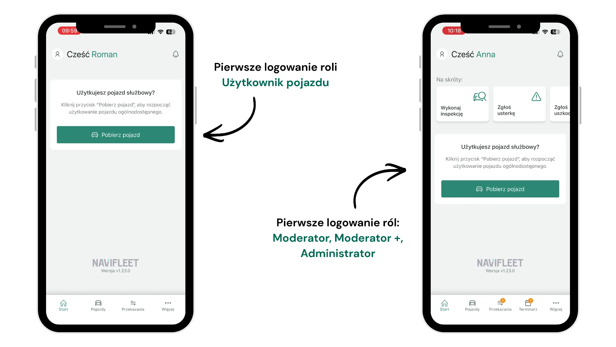 Pobieranie pojazdu ogólnodostępnego – zrzut ekranu aplikacji Navifleet