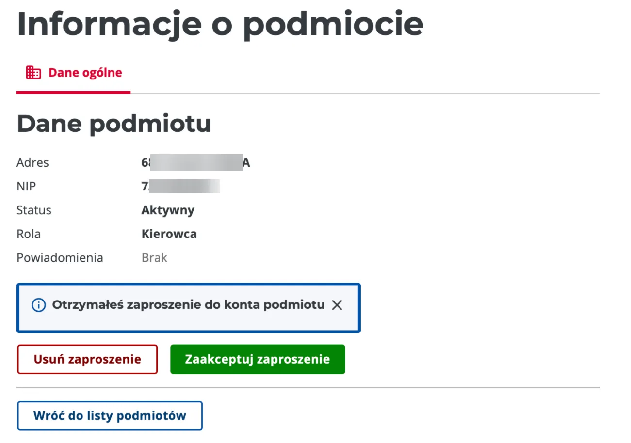 Dodawanie nowych użytkowników do konta podmiotu – zrzut ekranu aplikacji Navifleet