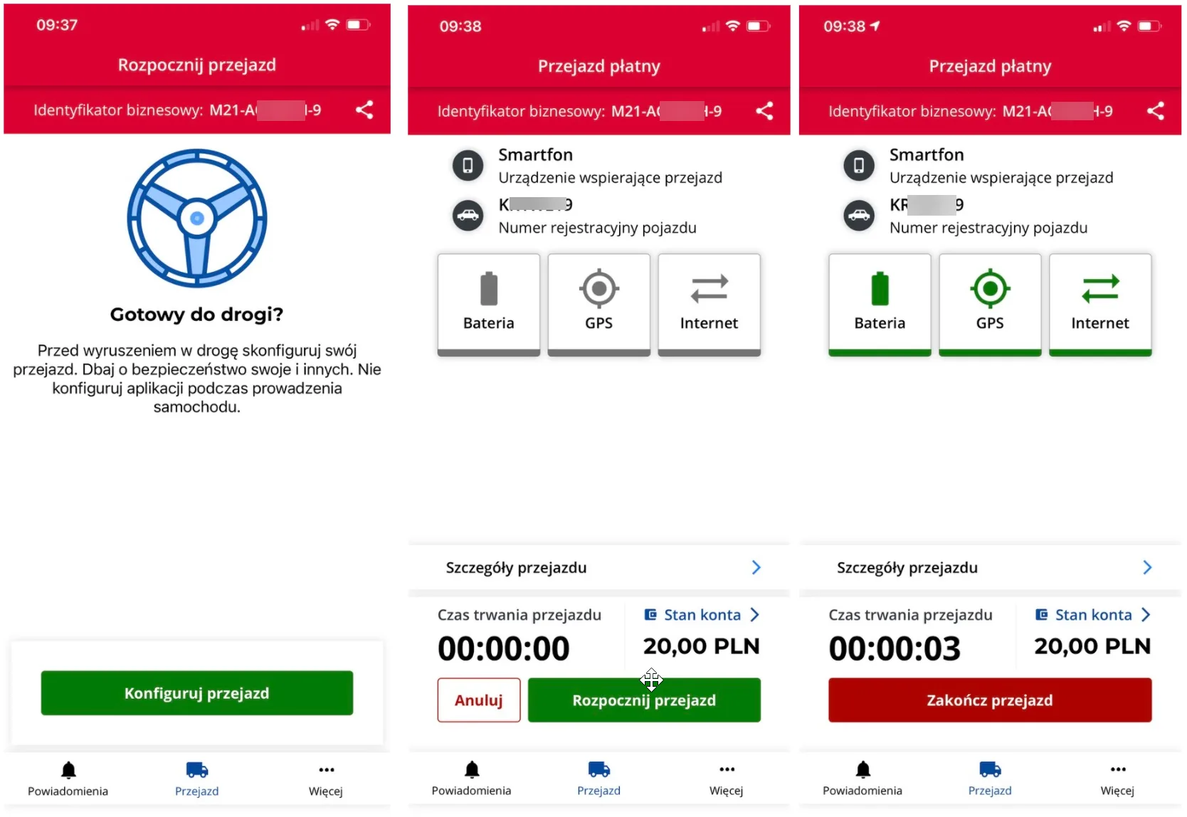 Krok 5: Rozpoczęcie przejazdu – zrzut ekranu aplikacji Navifleet