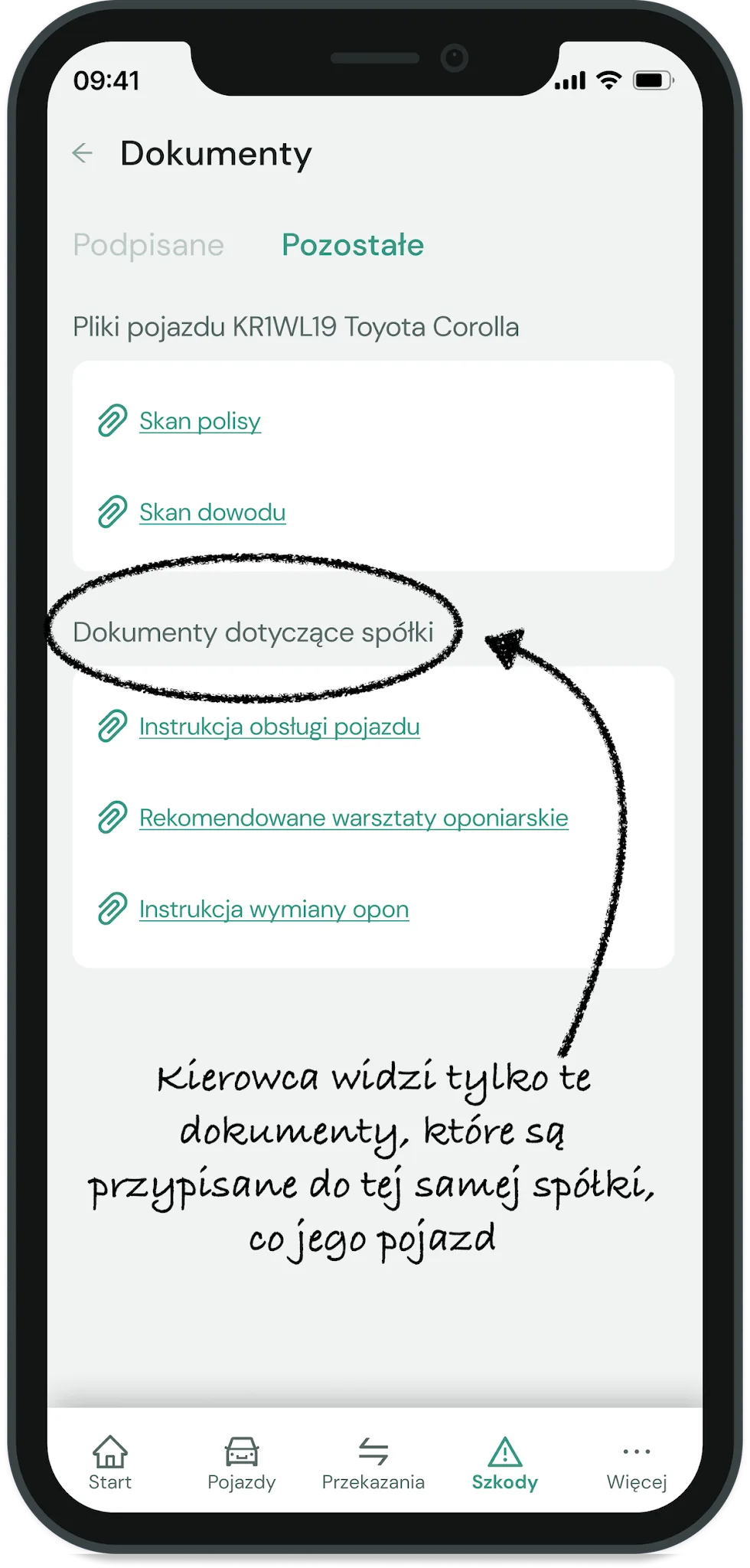 Rola spółek w zarządzaniu dostępem kierowców do dokumentów – zrzut ekranu aplikacji Navifleet