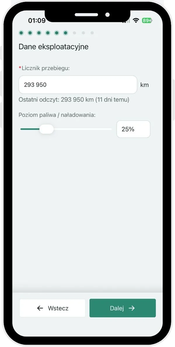 Z jakich kroków składa się inspekcja pojazdu? – zrzut ekranu aplikacji Navifleet