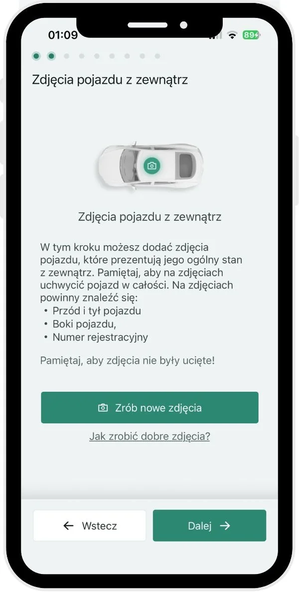Z jakich kroków składa się inspekcja pojazdu? – zrzut ekranu aplikacji Navifleet