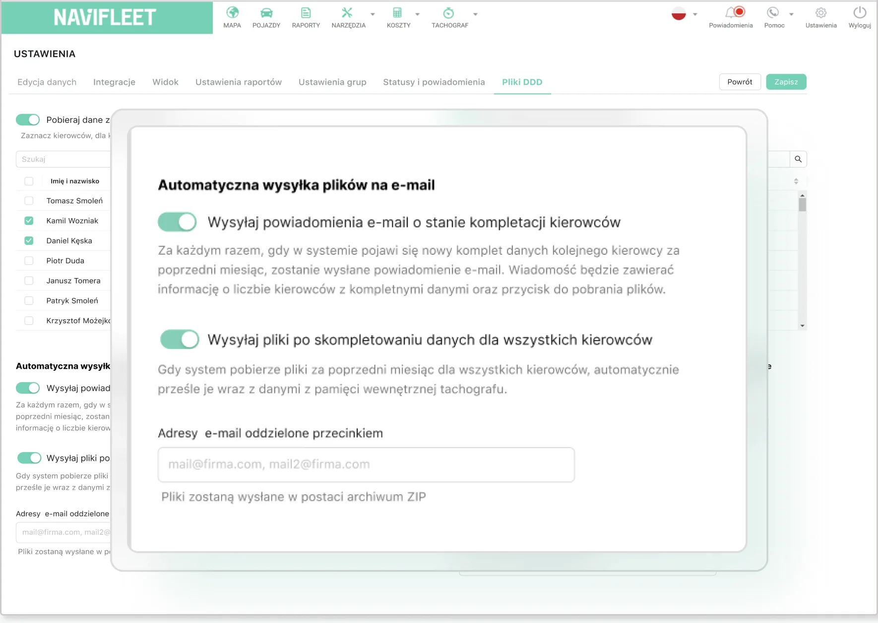 Automatyczne pobieranie gotowych plików z tachografu