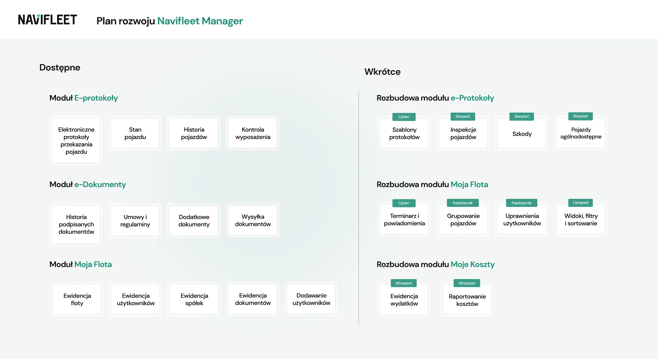 Plan rozwoju systemu zarządzania flotą Navifleet Manager