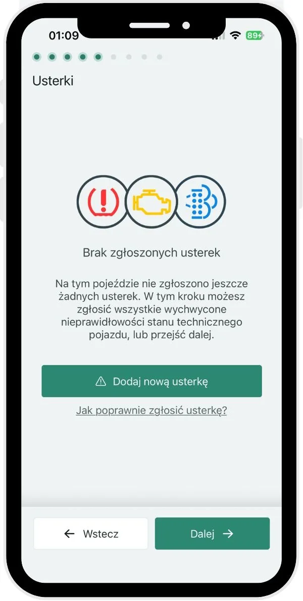 Z jakich kroków składa się inspekcja pojazdu? – zrzut ekranu aplikacji Navifleet
