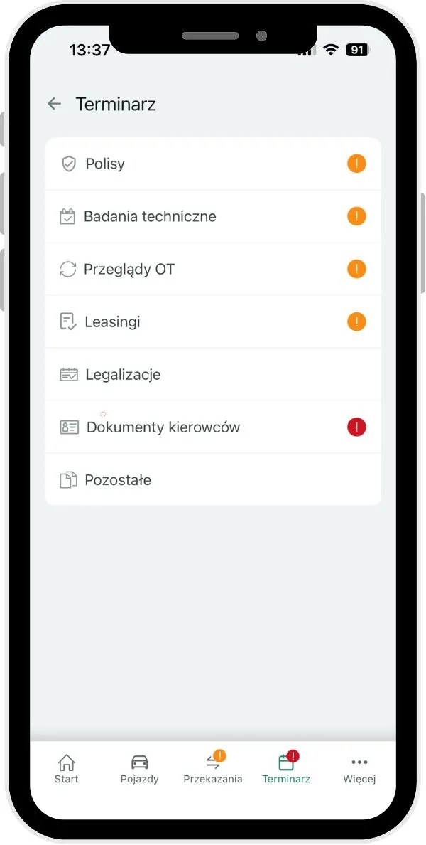 Oznaczenie ikon informacji – zrzut ekranu aplikacji Navifleet