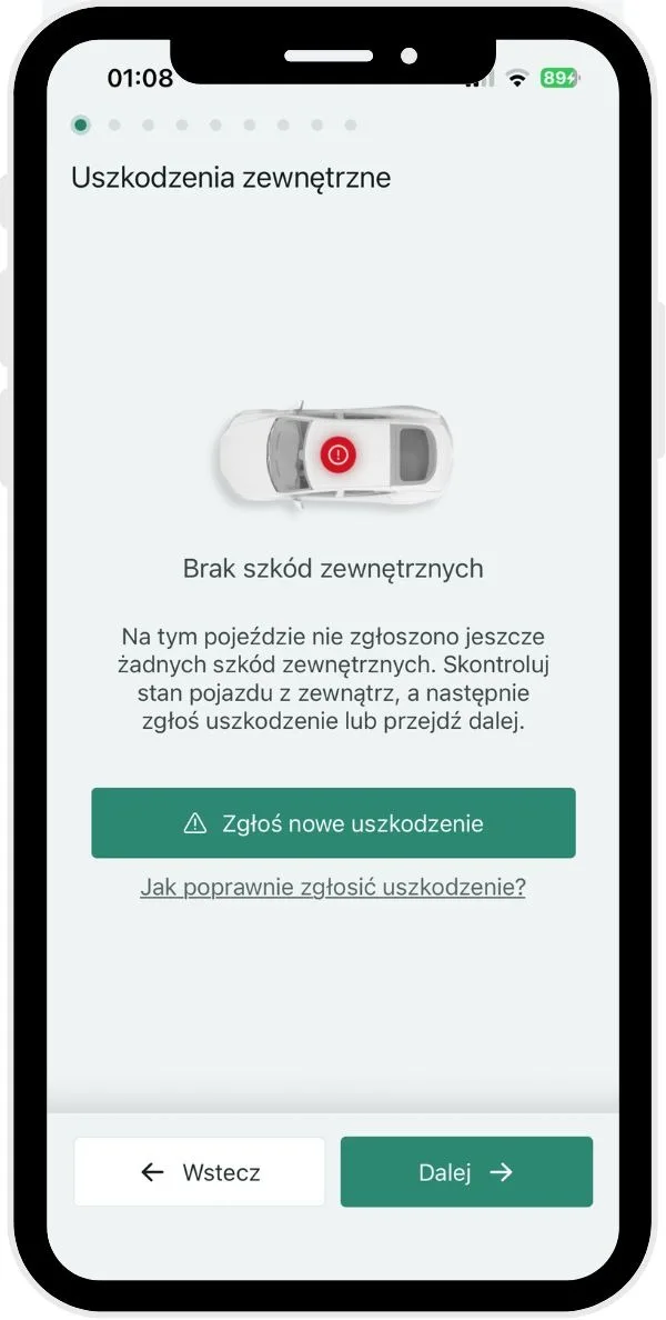 Z jakich kroków składa się inspekcja pojazdu? – zrzut ekranu aplikacji Navifleet