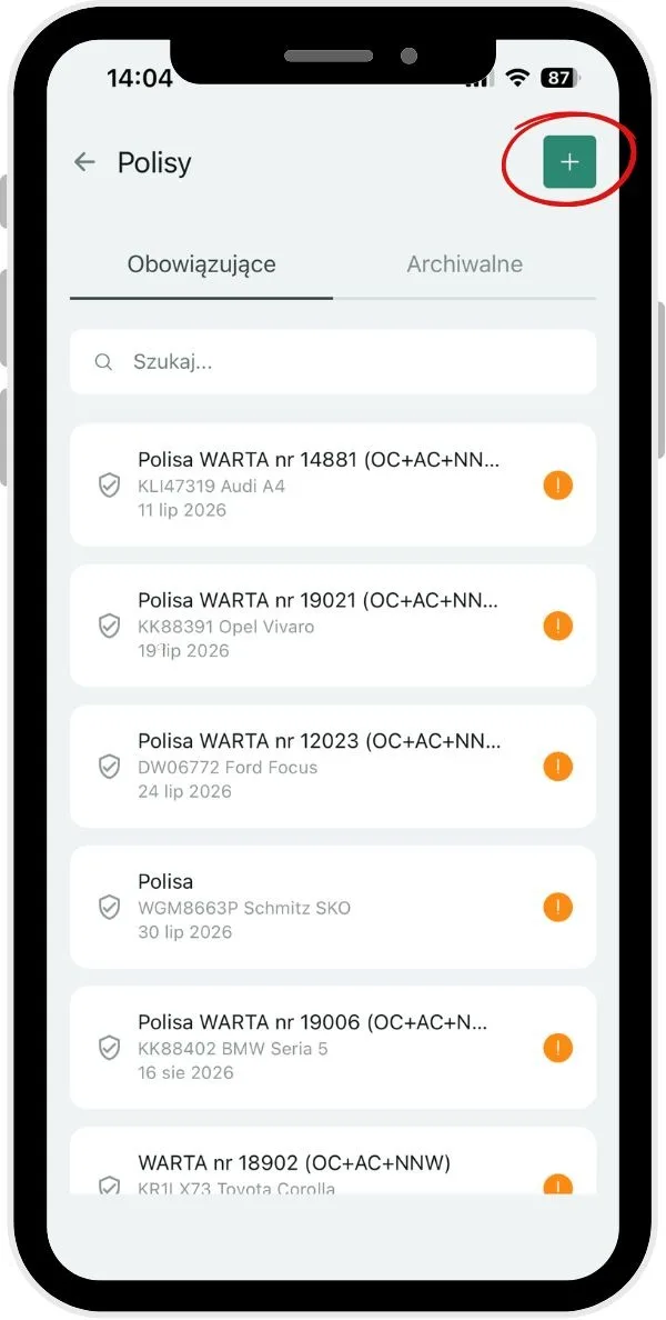 Dodawanie nowego terminu – zrzut ekranu aplikacji Navifleet