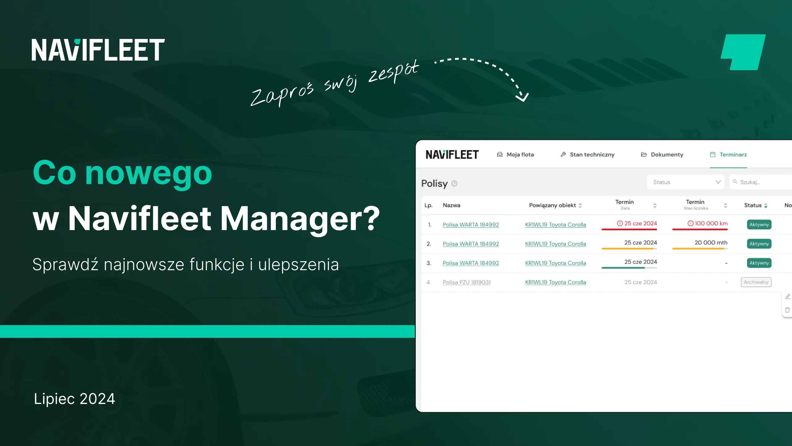 Informacje o nowych funkcjonalnościach w Navifleet Manager - Lipiec 2024