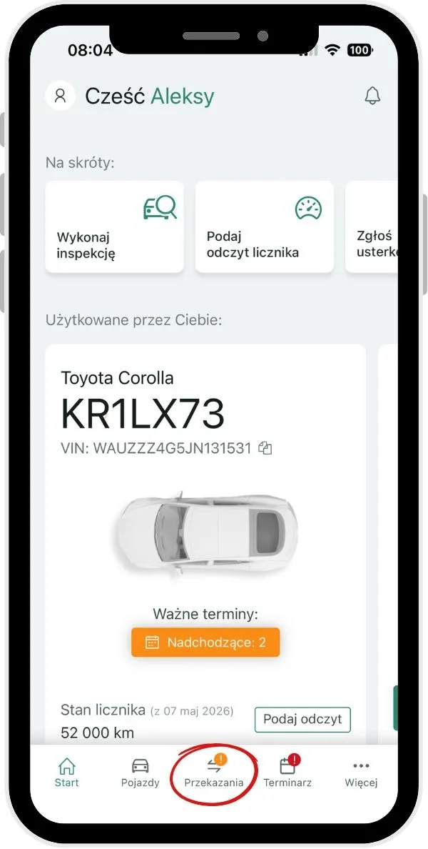 Gdzie znajduje się wykonany protokół – zrzut ekranu aplikacji Navifleet