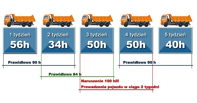 Infografika z informacją o odpoczynkach kierowcy