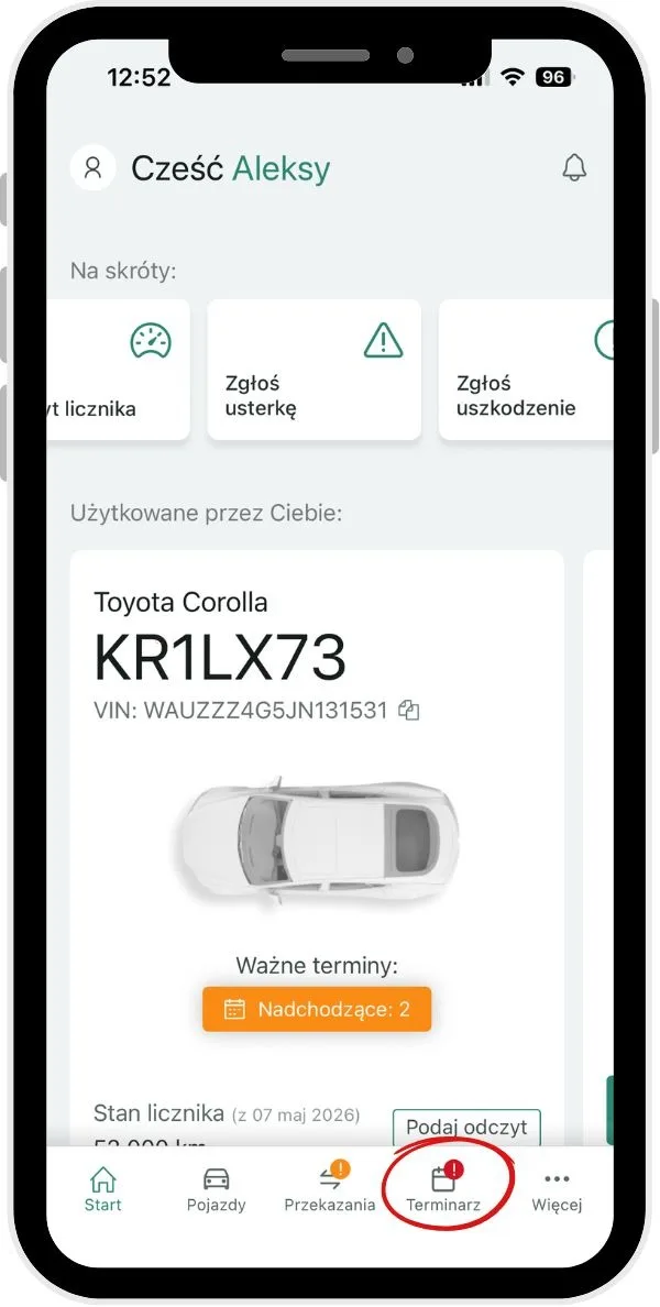 Aby sprawdzić szczegóły dla wszystkich pojazdów: – zrzut ekranu aplikacji Navifleet