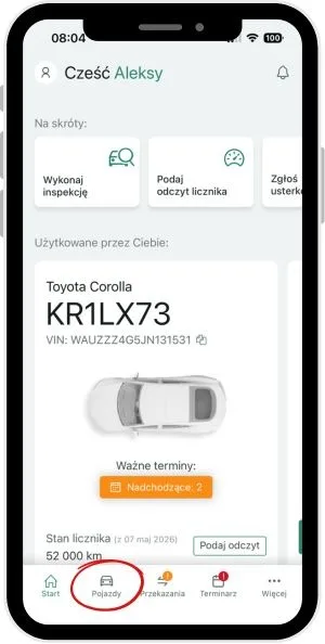 Jak wykonywać inspekcje pojazdu? – zrzut ekranu aplikacji Navifleet