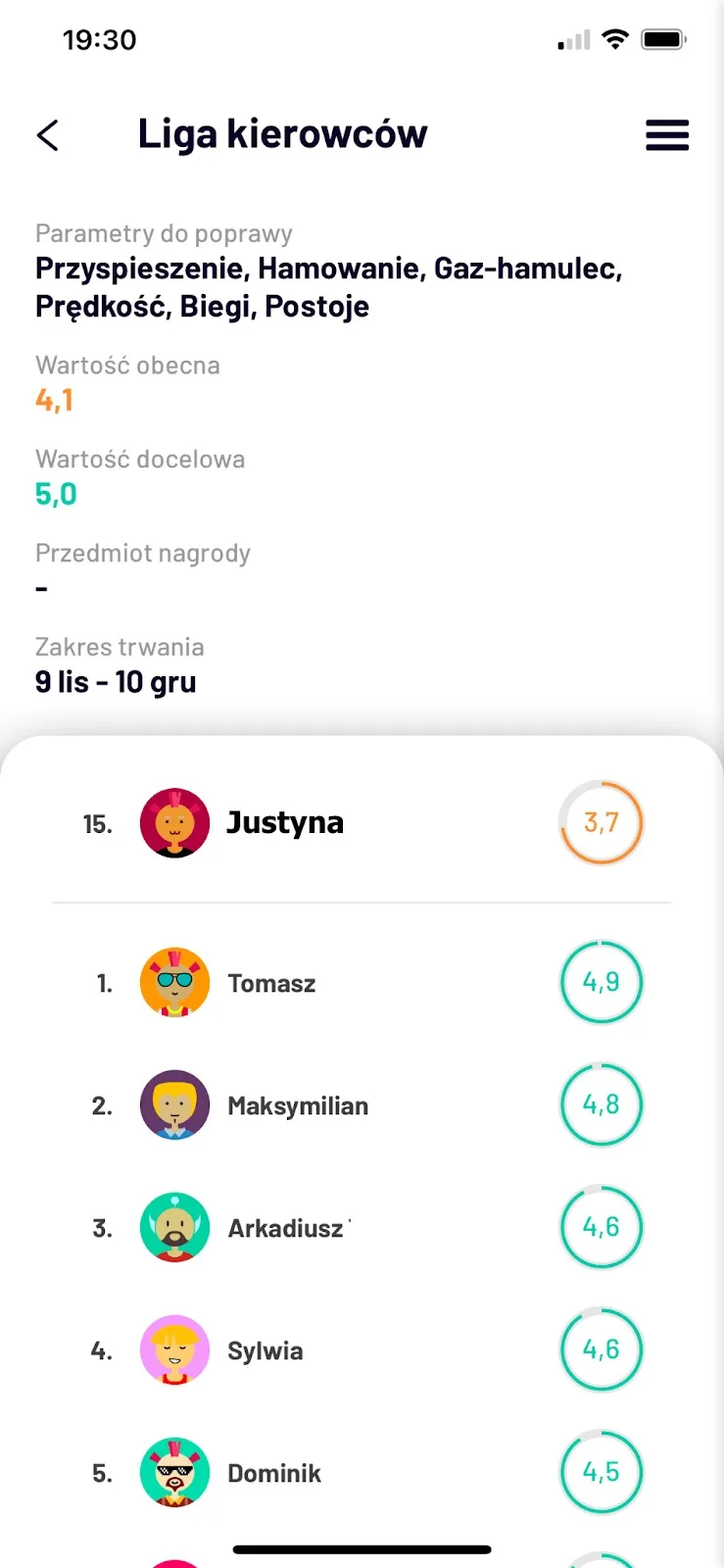 Jak monitorować wyzwania w Navifleet Driver? – zrzut ekranu