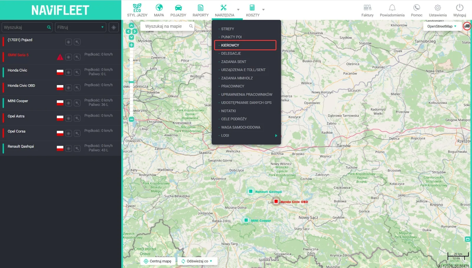 Jak dodać kierowców w aplikacji Navifleet? – zrzut ekranu
