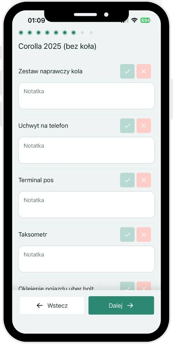 Z jakich kroków składa się inspekcja pojazdu? – zrzut ekranu aplikacji Navifleet