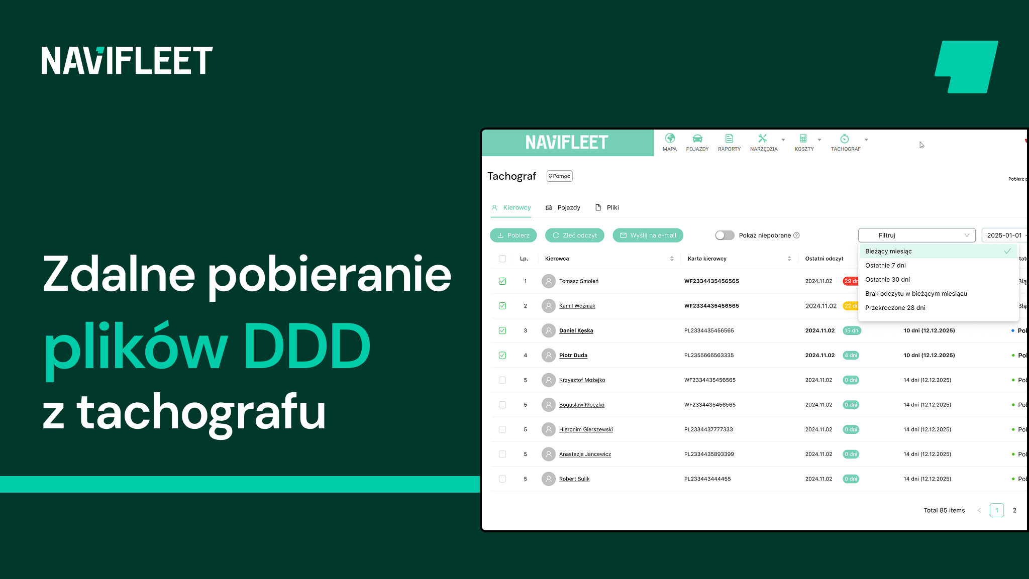 Zdalnie pobieraj pliki DDD z Tachografu z pomocą Navifleet!