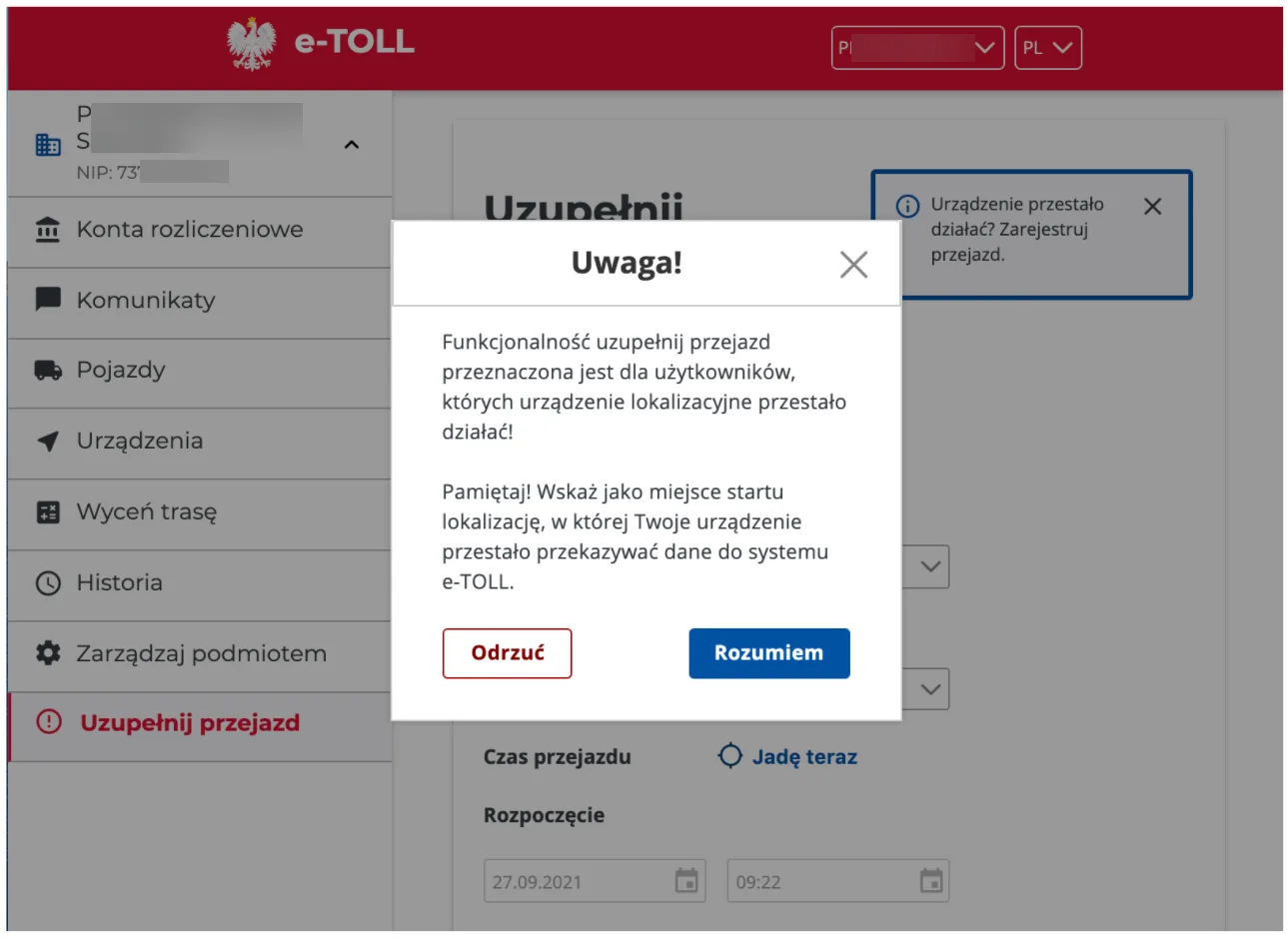 Poniżej przedstawiamy jak wygląda cały proces deklaracji trasy przejazdu: – zrzut ekranu aplikacji Navifleet