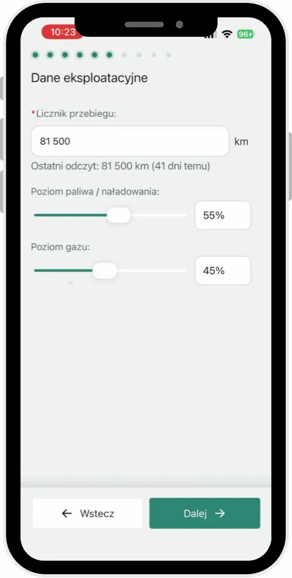 Listy kontrolne – zrzut ekranu aplikacji Navifleet